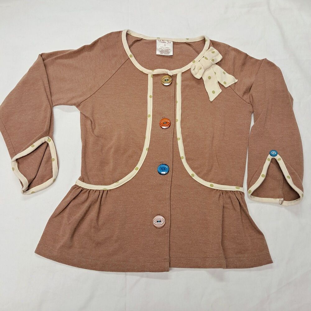 Matilda Jane sz 6 Platinum Allissa cardigan brown button Down Jacket Top Bow